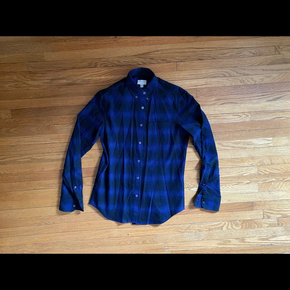3 for $45: Club Monaco Blue and Black Plaid Button Down Shirt